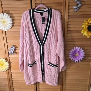 Torrid Chunky Boyfriend Cardigan V-neck Sweater In Pinkwith Black and White Trim